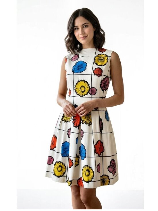 Moschino Dresses & Skirts - Moschino floral grid print mini dress, White, Women's Size US 8 / UK 10  NWT